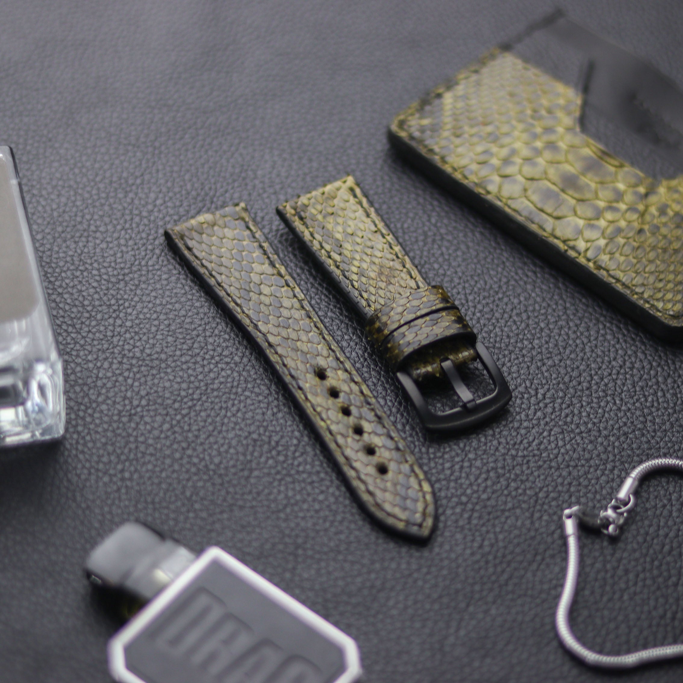 PYTHON SKIN WATCH STRAPS - JUNIPER GREEN